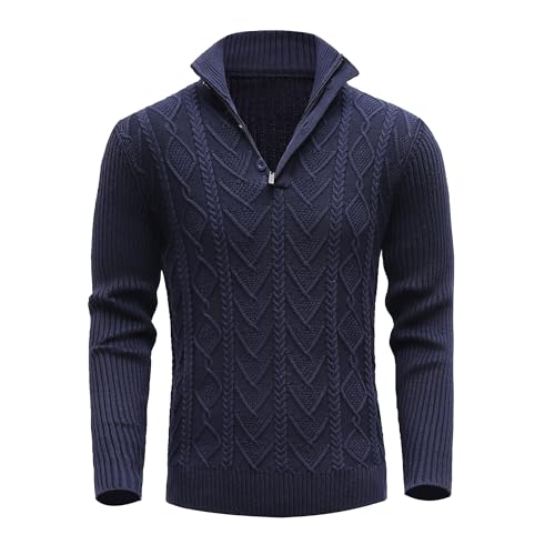 MeiLayM Herren Pullover Strickpullover mit Reißverschlusskragen Langarm Strickpullover mit Stehkragen Winterpullover Feinstrick Sweat Winter Warme Weiche Pullover Leichter Arbeitspullover Blau,XXL von MeiLayM
