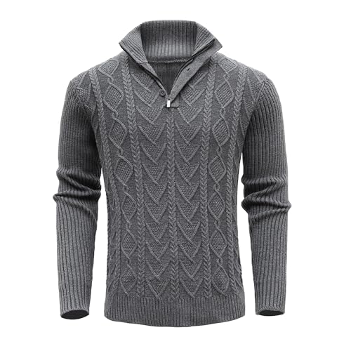 MeiLayM Herren Pullover Strickpullover mit Reißverschlusskragen Langarm Strickpullover mit Stehkragen Winterpullover Feinstrick Sweat Winter Warme Weiche Pullover Leichter Arbeitspullover Grau,L von MeiLayM