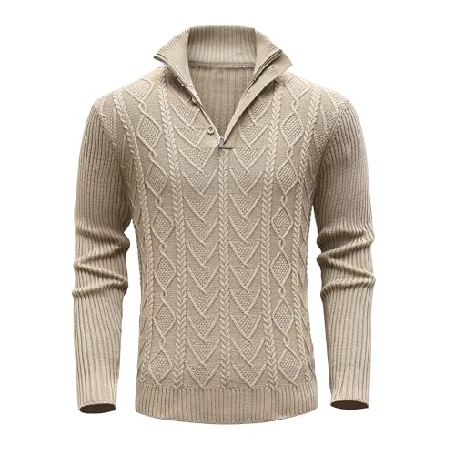 MeiLayM Herren Pullover Strickpullover mit Reißverschlusskragen Langarm Strickpullover mit Stehkragen Winterpullover Feinstrick Sweat Winter Warme Weiche Pullover Leichter Arbeitspullover Khaki,XXL von MeiLayM