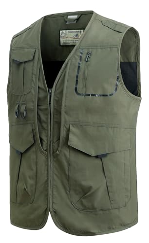 MeiLayM Herren Sommer Outdoor Weste Angeln Weste mit vielen praktischen Taschen Fotografie Jagd Wandern Weste Leicht Atmungsaktiv Ärmellos Jacke Armeegrün,L von MeiLayM