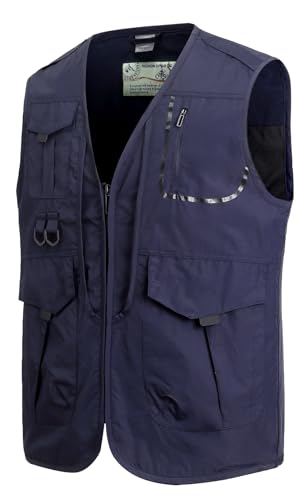 MeiLayM Herren Sommer Outdoor Weste Angeln Weste mit vielen praktischen Taschen Fotografie Jagd Wandern Weste Leicht Atmungsaktiv Ärmellos Jacke Blau,XXL von MeiLayM