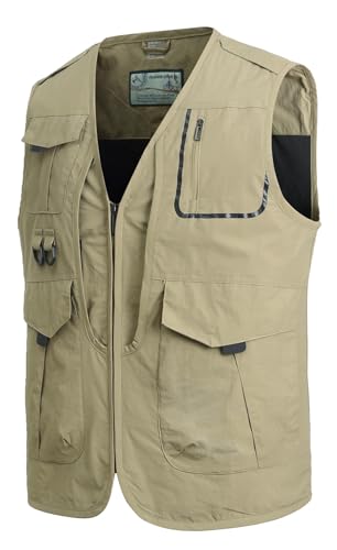 MeiLayM Herren Sommer Outdoor Weste Angeln Weste mit vielen praktischen Taschen Fotografie Jagd Wandern Weste Leicht Atmungsaktiv Ärmellos Jacke Khaki,3XL von MeiLayM
