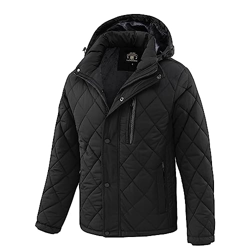 MeiLayM Herren Steppjacke Herbst Winter Übergangsjacke Jacke mit Stehkragen Wattiert Flanellhemd Warm Winter HemdjackeOutdoor Komposit Diamond Check Thermo jacke Abnehmbare Reißverschlussmütze von MeiLayM