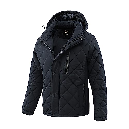 MeiLayM Herren Steppjacke Herbst Winter Übergangsjacke Jacke mit Stehkragen Wattiert Flanellhemd Warm Winter HemdjackeOutdoor Komposit Diamond Check Thermo jacke Abnehmbare Reißverschlussmütze von MeiLayM