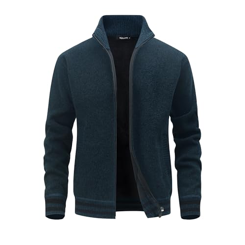 MeiLayM Herren Strickjacke Stehkragen Fleecejacke Gestrickt Langarm Cardigan Reißverschluß Pullover Weiches Warm Jacke Winterjacke Slim Leggero Feinstrickjacke Blau,L von MeiLayM