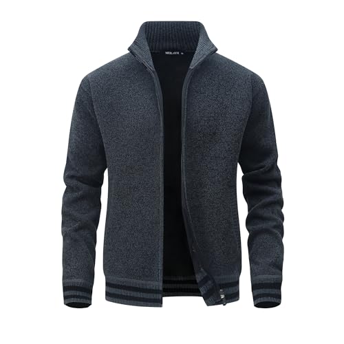 MeiLayM Herren Strickjacke Stehkragen Fleecejacke Gestrickt Langarm Cardigan Reißverschluß Pullover Weiches Warm Jacke Winterjacke Slim Leggero Feinstrickjacke Grau,XXL von MeiLayM