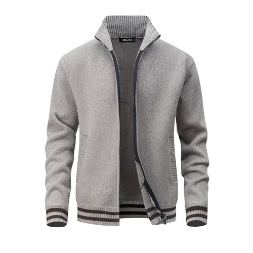 MeiLayM Herren Strickjacke Stehkragen Fleecejacke Gestrickt Langarm Cardigan Reißverschluß Pullover Weiches Warm Jacke Winterjacke Slim Leggero Feinstrickjacke Khaki,M von MeiLayM