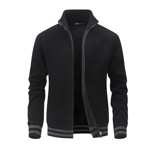 MeiLayM Herren Strickjacke Stehkragen Fleecejacke Gestrickt Langarm Cardigan Reißverschluß Pullover Weiches Warm Jacke Winterjacke Slim Leggero Feinstrickjacke Schwarz,L von MeiLayM