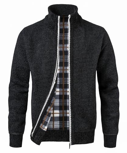 MeiLayM Herren Strickjacke Stehkragen Reißverschluß Pullover Weiches Plüschfutter Warm Wintermantel Sweatjacke Langarm Cardigan Feinstrick Herbst Winterjacke von MeiLayM