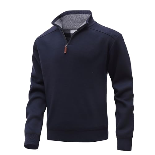 MeiLayM Herren Strickpullover mit Stehkragen Pullover Herren Strickpullover Fleece Gefüttert Winterpullover Feinstrick Sweatshirt Langarm Leichter Arbeitspullover mit Reißverschluss Blau,M von MeiLayM
