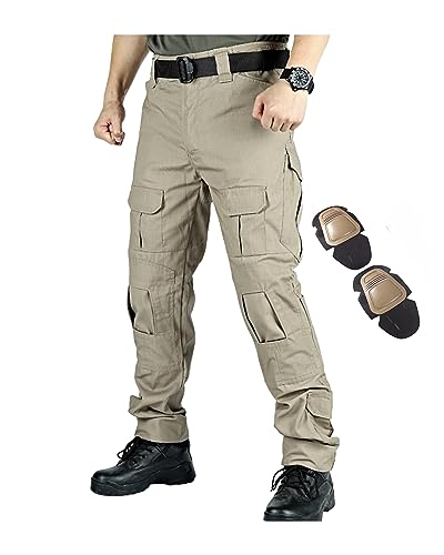 MeiLayM Herren Taktisch Cargohose mit Kniepolster Viele Taschen Outdoor Military Wandern Pants Jagen Angeln Camping Cargo Hose Militär Outdoorhose Trainingshosen von MeiLayM