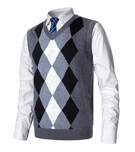 MeiLayM Herren West Strickweste Pullunder Slim Fit V-Ausschnitt Ärmellos Knit Pullunder für Herbst Winter West Ärmellose Pullunder Strickweste Argyle Pulloverwestee Casual von MeiLayM