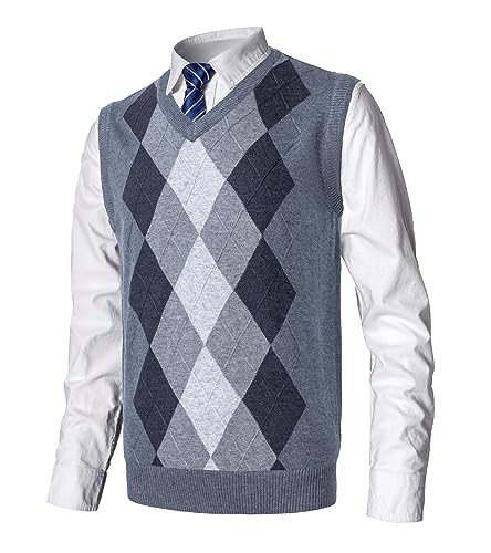 MeiLayM Herren West Strickweste Pullunder Slim Fit V-Ausschnitt Ärmellos Knit Pullunder für Herbst Winter West Ärmellose Pullunder Strickweste Argyle Pulloverwestee Casual von MeiLayM