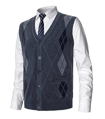 MeiLayM Herren Weste Stricken V-Ausschnitt Ärmellose Pullunder Strickweste Freizeit Business Comfort Fit Cardigan Strickweste für Männer von MeiLayM