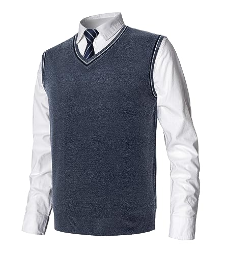 MeiLayM Herren Winter V-Ausschnitt Sleeveless Weste Pullunder Strickweste Ärmellose Klassische Pullover Weste Winterpullover Wollweste Strick-Pullover Slim Fit Einfarbig Gentleman Weste von MeiLayM