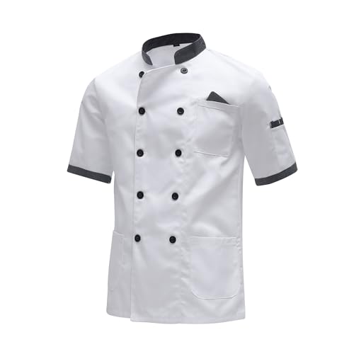 MeiLayM Kochjacke Kurzarm für Herren & Damen Kochjacke Unisex Küche Hotel Uniform Kurzarm Professional Kochjacke Modern Style Chef Bäckerjacke mit Tasche Weiß,XS von MeiLayM