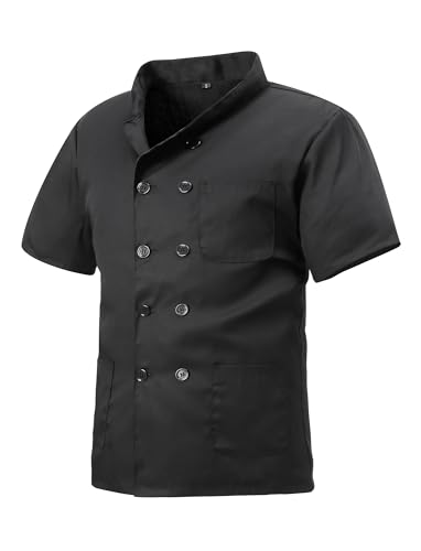MeiLayM Kochjacke für Herren & Damen Slim Kochjacke mit Druckknöpfen Herren Modern Style Kurzarm Bäckerjacke Professional Chef Uniform Kurzarm Schwarz,3XL von MeiLayM