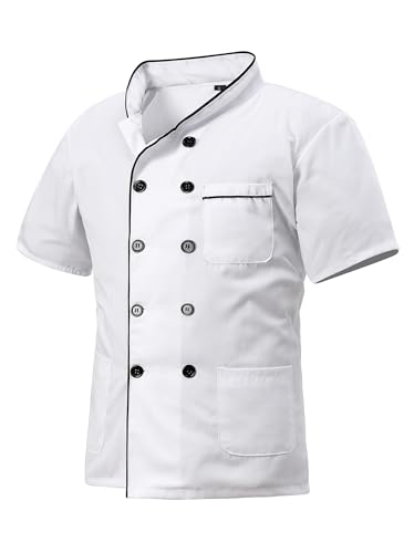 MeiLayM Kochjacke für Herren & Damen Slim Kochjacke mit Druckknöpfen Herren Modern Style Kurzarm Bäckerjacke Professional Chef Uniform Kurzarm Weiß Schwarz,3XL von MeiLayM