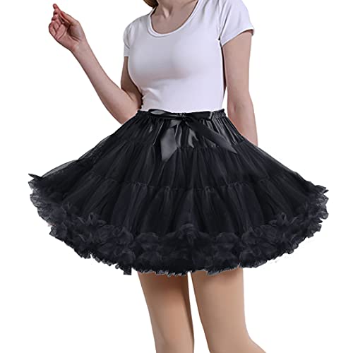 Damen Petticoat Rock Erwachsene Puffy Tutu Rock Layered Ballett Tüll Pettiskirts Kleid Kostüm Unterrock - Schwarz - Einheitsgröße von MeiLiMiYu