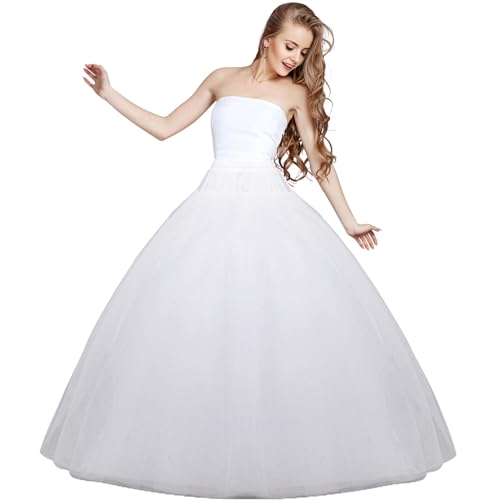 MeiLiMiYu Damen Hoopless Petticoat Crinoline Unterrock Rock 4 Schichten Ballkleid Petticoat Unterrock Slip Bodenlang, Weiss/opulenter Garten, XL von MeiLiMiYu