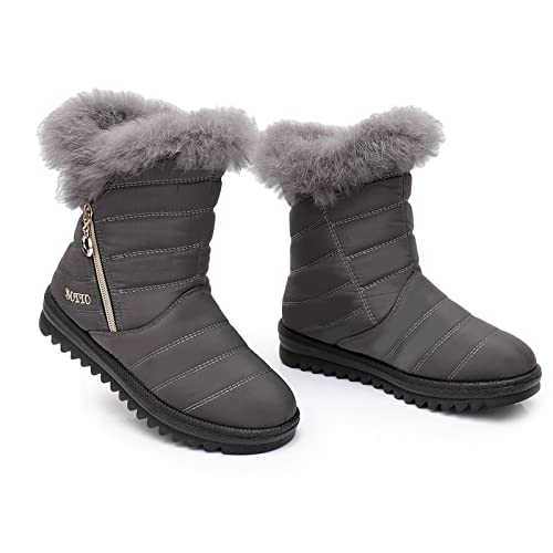 Boots Damen Warm Stiefeletten Winter Boots Elegant Flachwinterboots Schneestiefe Gefüttert Kurzschaft Mittelhoher Stiefel Rutschfeste Schlupfstiefel Snow Winterstiefel Wasserdicht Winterschuhe von MeiLyviba