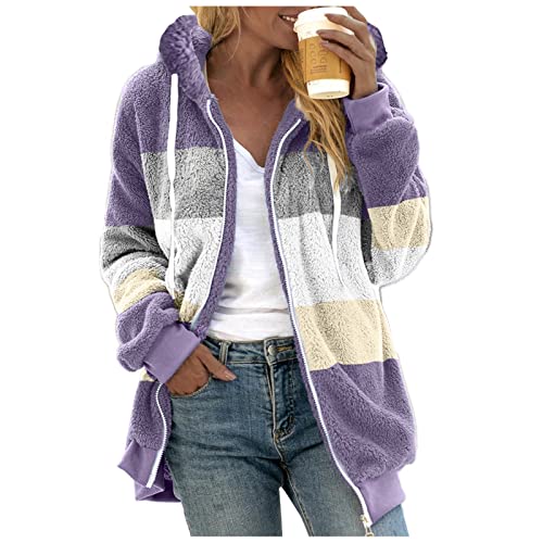 Damen Fleecejacke Winterjacke Teddy Fleece Mantel Softshelljacke Mantel Warm Gefüttert Winter Teddyjacke Hoodie Jacken Flauschig Mit Kapuze Und Taschen Reißverschluss Oversize Plüschjacke Kuscheljacke von MeiLyviba