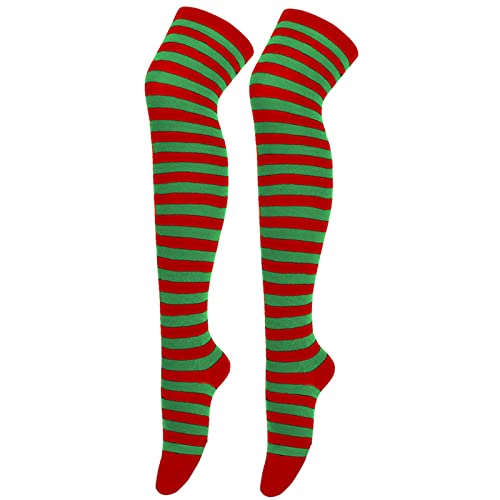 Damen-Kniestrümpfe Socken Strick Dicke Warme Überknie Socks Extra Lange Socken Überknie Overknee Gestreifte Wintersocken Weihnachtssocken Trachtenstrümpfe Grobstrick Overknees Strümpfe Thigh Highs von MeiLyviba