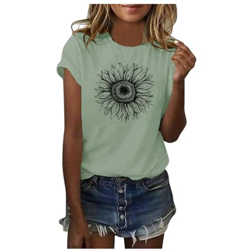 Damen Sonnenblumen T Shirt Sommer Kurzarm Niedlich Grafik Lose T-Shirts Für Damen Tops Ausgefallene Oberteil Elegant Baumwolle Cute mit Aufdruck Oberteile T Shirts von MeiLyviba