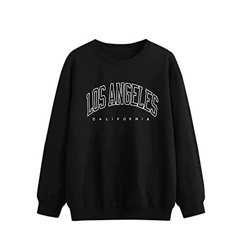 Damen Sweatshirt ohne Kapuze Los Angeles Vintage Drucken Oversized Langarmshirt Rundhals Pullover Tops Teenager Mädchen Lockerer Oberteile Hip Hop Top Casual Mode Brief Print Shirt Y2k Streetwear von MeiLyviba