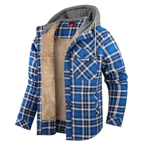 Herren Jacken Fleece Kariert Winter Warm Flanellhemd Gesteppte Hoodie Dicke Karohemd Thermo Kapuzenhemd Hemdjacke Arbeitsjacken Holzfällerhemd Casual Button Down Mantel Mit Taschen Gefüttert von MeiLyviba