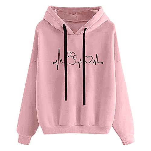 Hoody Damen mit Kapuze Hoodie Kawaii Kapuzenpullover Kawaii Sweatshirt Süß Sportlich Weißer Y2k Langarmshirt Schwarz Herbst Leicht Löwenzahn Herzdruck Oberteile Einfarbig Sportshirt Pulli Oversize von MeiLyviba