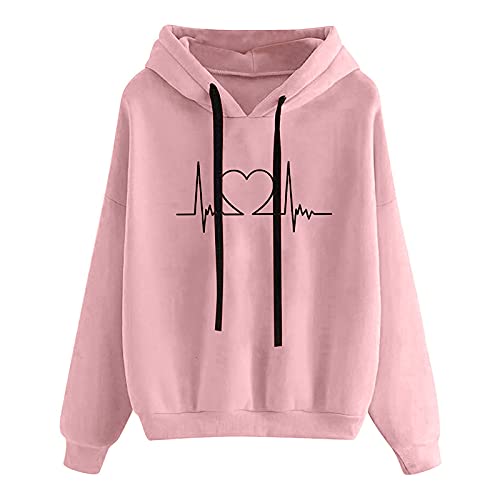 Kapuzenpullover Damen Hoodie Kawaii Sweatshirt mit Kapuze Süß Sportlich Weißer Y2k Langarmshirt Schwarz Herbst Leicht Mantel Löwenzahn Herzdruck Oberteile Einfarbig Pullover Sportshirt Pulli Oversize von MeiLyviba