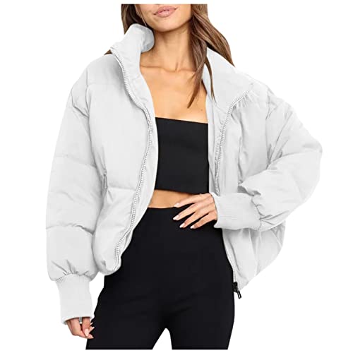 Kurze Daunenjacke Damen ohne Kapuze Leicht Zip Winter Schwarz Weiß Winterjacke Jacke Winterparka Übergangsmantel Parka Winterparka Stehkragen Steppjacke Softshelljacke Übergangsjacke Teenager Mädchen von MeiLyviba