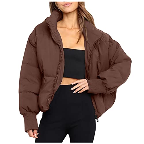 Kurze Daunenjacke Damen ohne Kapuze Leicht Zip Winter Schwarz Weiß Winterjacke Jacke Winterparka Übergangsmantel Parka Winterparka Stehkragen Steppjacke Softshelljacke Übergangsjacke Teenager Mädchen von MeiLyviba