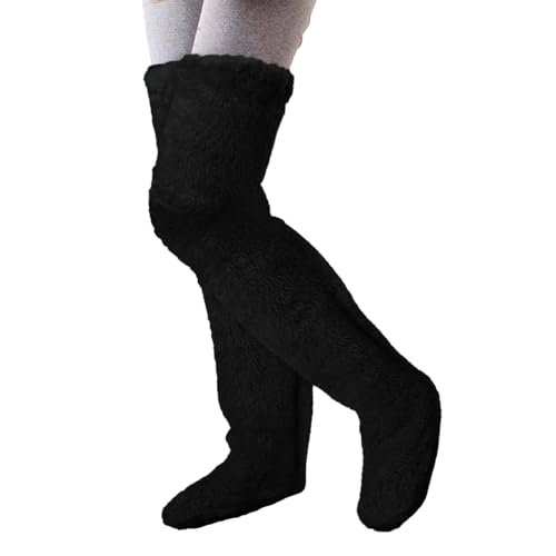 Kuschelsocken Damen Winter Weiß Plüsch Overknee Socken Flauschig Strümpfe Stulpen Teddy Lange Beinwärmer Warme Frauen Wintersocken Knee High Socks Haussocken Lustige Trachtensocken Weihnachtssocken von MeiLyviba