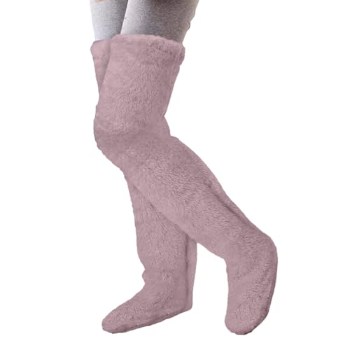 Kuschelsocken Damen Winter Weiß Plüsch Overknee Socken Flauschig Strümpfe Stulpen Teddy Lange Beinwärmer Warme Frauen Wintersocken Knee High Socks Haussocken Lustige Trachtensocken Weihnachtssocken von MeiLyviba