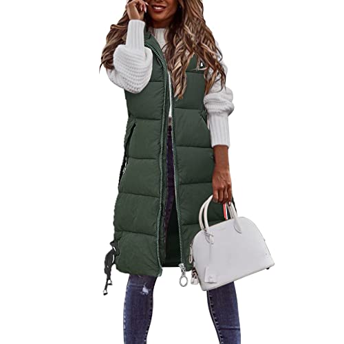 Lang Jacke Weste Damen, Daunenweste mit Kapuze Winter Warm Longweste Ärmellose Lange Steppweste Leicht Winterjacke Winterweste Daunenmantel Daunenjacke Outdoor Puffer Jacke Mäntel Winterweste von MeiLyviba