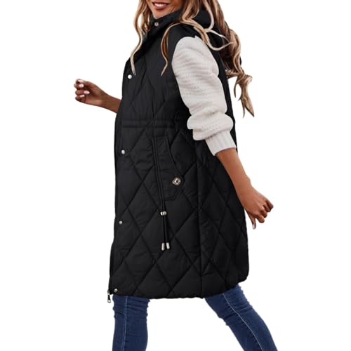 Lang Jacke Weste Damen, Daunenweste mit Kapuze Winter Warm Longweste Ärmellose Lange Steppweste Leicht Winterjacke Winterweste Daunenmantel Daunenjacke Outdoor Puffer Jacke Mäntel Winterweste von MeiLyviba