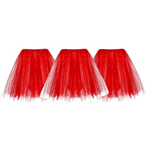MeiLyviba 3pc Tüllrock Damen Unterrock Tütü Rock Hohe Taille Elastische Petticoat Tüllrock Party Rockabilly Tüll Rock Midirock Crinoline von MeiLyviba