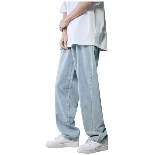 MeiLyviba Baggy Jeans Herren, Y2K Jeanshose Vintage Straight Leg Denim Hosen Teenager Jungen Streetwear Hip Hop Loose Fit Breit Jeans Jogginghose Boyfriend Jeans Hellblau Schwarz von MeiLyviba