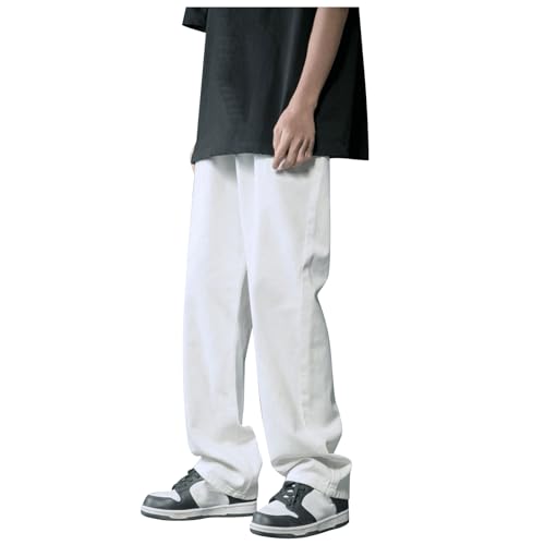 MeiLyviba Baggy Jeans Herren, Y2K Jeanshose Vintage Straight Leg Denim Hosen Teenager Jungen Streetwear Hip Hop Loose Fit Breit Jeans Jogginghose Boyfriend Jeans Hellblau Schwarz von MeiLyviba