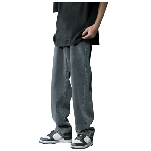 MeiLyviba Baggy Jeans Herren, Y2K Jeanshose Vintage Straight Leg Denim Hosen Teenager Jungen Streetwear Hip Hop Loose Fit Breit Jeans Jogginghose Boyfriend Jeans Hellblau Schwarz von MeiLyviba