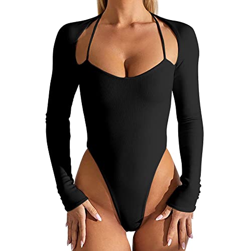 MeiLyviba Body Damen Langarm Stringbody Basic Unterziehbody Shaping Elegant Slimming Thong Longsleeve Shirt Für Frauen Formende Square Neck Bodysuit Bauchweg Top Mit Sexy U-Kragen/O-Kragen von MeiLyviba