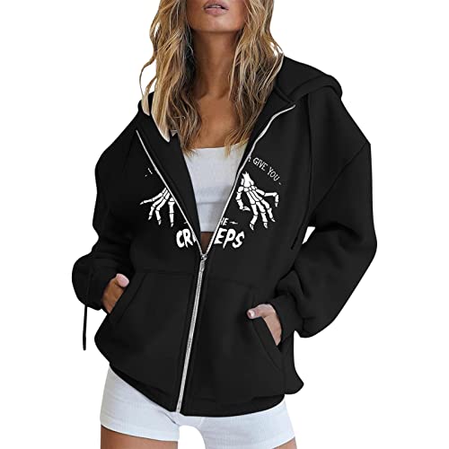 MeiLyviba Damen Kapuzenjacke Kapuzenpullover Vintage Oversize Sweatjacke Sweatshirt College Jacke Übergangsjacke Zip Hoodie Hoody Mit Kapuze Kapuzenjacke Y2K Teenager Mädchen Kaputzenpullis von MeiLyviba