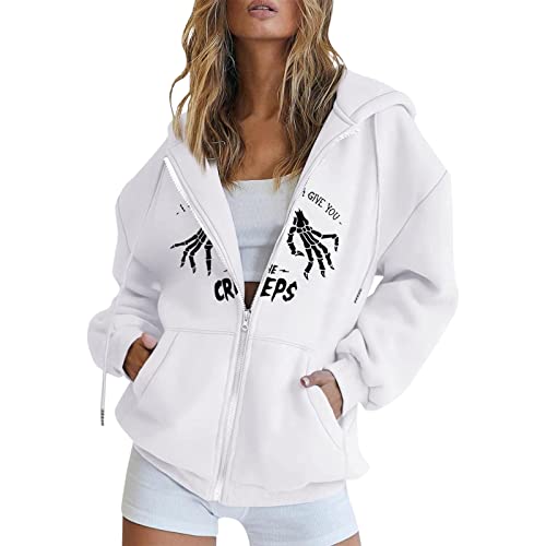 MeiLyviba Damen Kapuzenjacke Kapuzenpullover Vintage Oversize Sweatjacke Sweatshirt College Jacke Übergangsjacke Zip Hoodie Hoody Mit Kapuze Kapuzenjacke Y2K Teenager Mädchen Kaputzenpullis von MeiLyviba