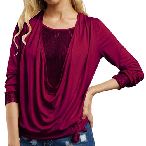 MeiLyviba Festliche Oberteile Damen Glitzer Große Größen Tunika Elegant Pailletten Oberteil Bluse 3/4 Arm Tunika Lässig Rundhals Sexy Oberteile Langarmshirt Silvester Longbluse von MeiLyviba