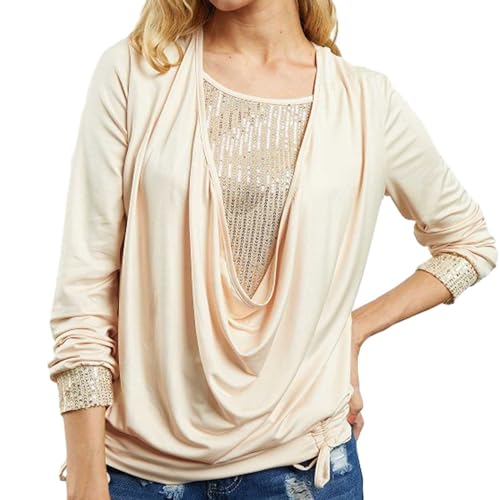 MeiLyviba Festliche Oberteile Damen Glitzer Große Größen Tunika Elegant Pailletten Oberteil Bluse 3/4 Arm Tunika Lässig Rundhals Sexy Oberteile Langarmshirt Silvester Longbluse von MeiLyviba