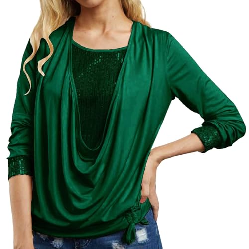 MeiLyviba Festliche Oberteile Damen Glitzer Große Größen Tunika Elegant Pailletten Oberteil Bluse 3/4 Arm Tunika Lässig Rundhals Sexy Oberteile Langarmshirt Silvester Longbluse von MeiLyviba
