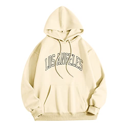 MeiLyviba Herren Hoodie Pullover Mit Kapuze Kapuzenpullover Für Männer Damen L Los Angel Männer Brief Grafik Kapuzendruck Rundhals Langarm Unisex Sweatshirt Tops Oversized Mit Tasche Streetwear Hoody von MeiLyviba