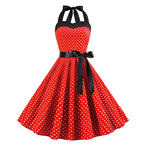 MeiLyviba Kleider Damen 50er 60er Jahre Kleid Hepburn Stil Rockabilly Retro Kleider Neckholder 1950Er Abendkleider Hepburn Kostüm Petticoat Kleid Vintage Cocktailkleid von MeiLyviba